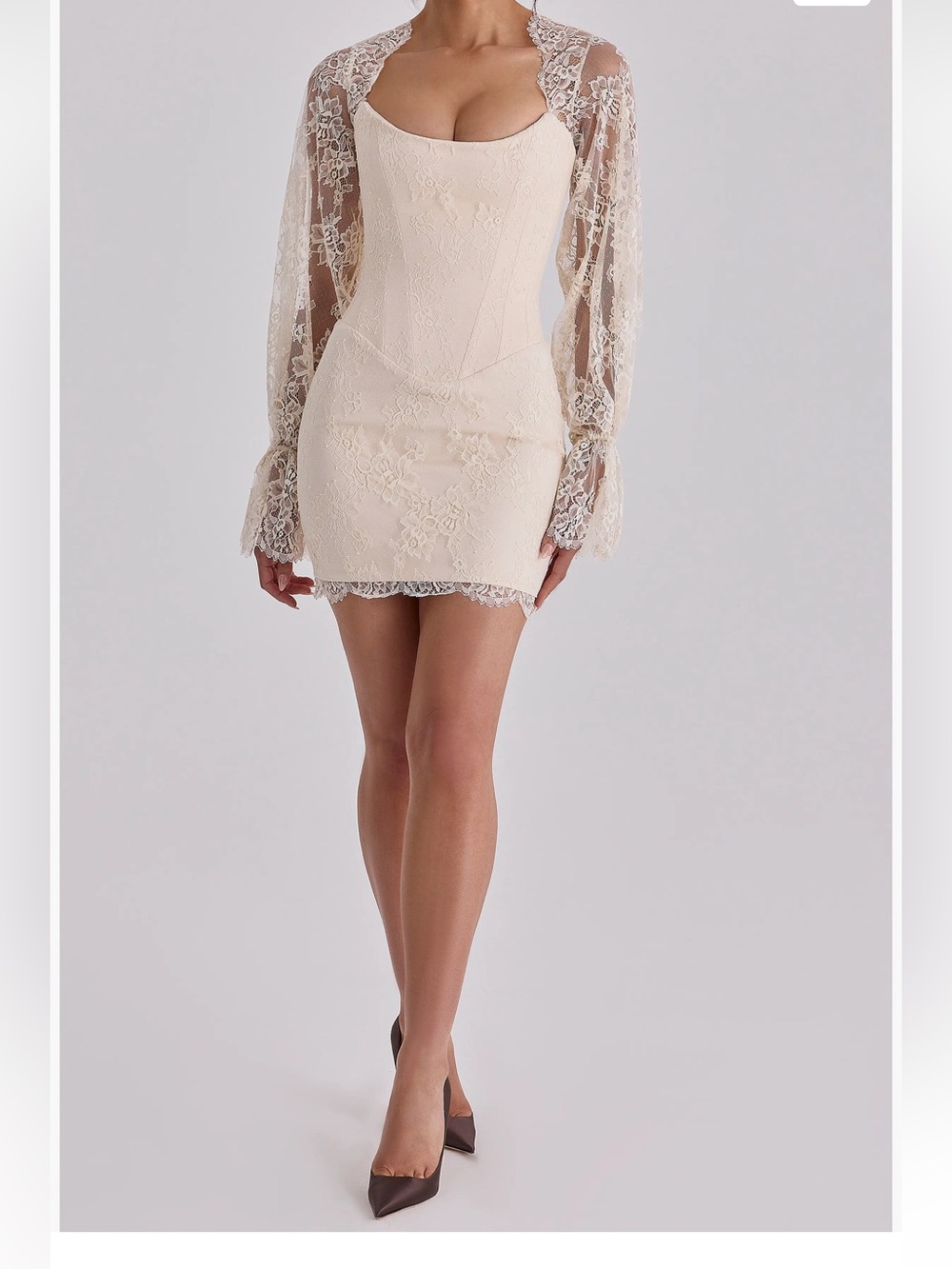 House of CB Elegant Lace Mini Dress in Ivory